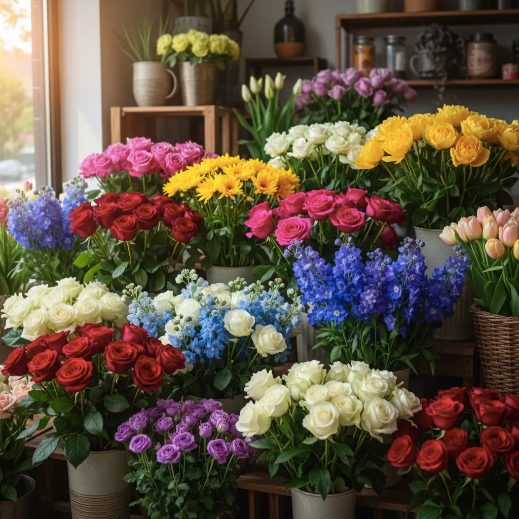 цветы 2.webp Fresh flower bouquets with vibrant colors in a floral shop